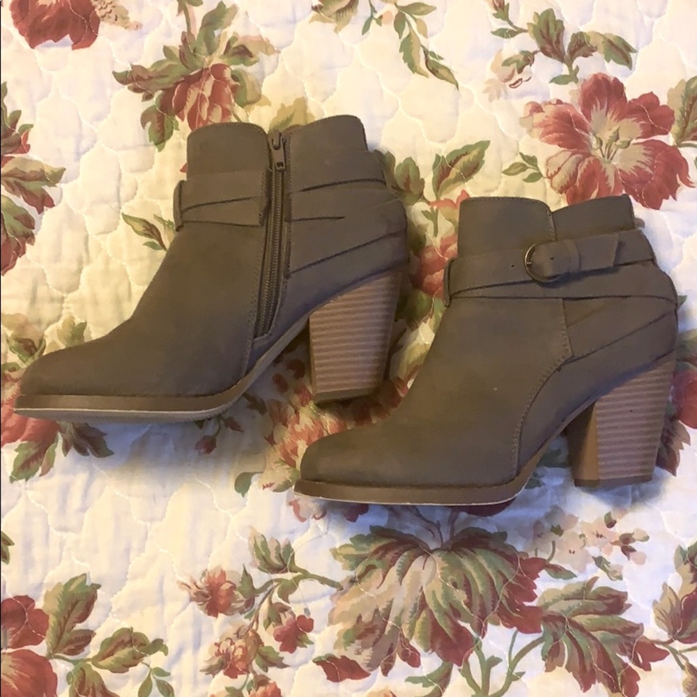 Stacked Heel Faux Leather Booties, Size 7